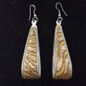Glittery Animal Print Silvertone Dangling Glitter Disco Fashion Earrings